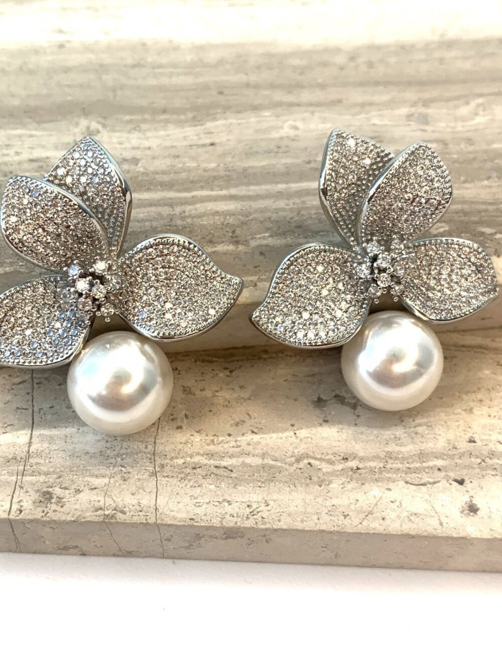NEW Anthropologie SHASHI Pave Crystal Flower Pearl Earrings